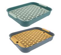 Veemoon 2pcs Plastic Rabbit Litter Box Set with Anti-fall Design, Indoor Bunny Toilet Tray for Guinea Pigs and Hamsters, Includes Sea Blue and Light Green, Small Animal Clean Equipment