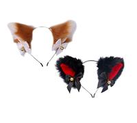 Veemoon 2pcs Plush Cat Ear Headband with Bow and Bell, Black and White Soft Animal Ear Hair Hoop for Women, Party Hair Accessories and Female Headwear