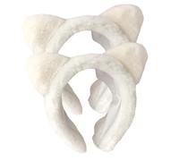 Veemoon 2pcs Plush Cat Ear Headbands Soft Cartoon Hairbands for Washing Face and Makeup Comfortable Wide Band Hair Wrap for Women Daily Use