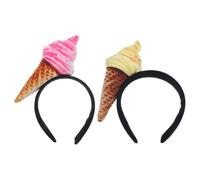 Veemoon 2pcs Plush Ice Cream Hair Hoop Set, Pink and Yellow Soft Spa Headbands for Women, Funny Cosplay Costume Accessory and Makeup Face Wash Hairband for Party Use