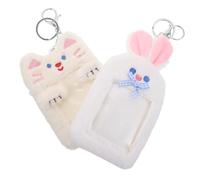 Veemoon 2pcs Plush Photocard Holder for Students Cute Animal Themed Credit Card Storage for School Everyday Use Soft Toy Keychain Case