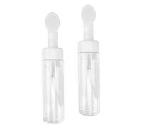 Veemoon 2pcs Portable 150ml Plastic Foaming Bottle Dispenser with Brush for Shower Gel and Facial Cleanser, Leak-proof Pump Bottles for Travel