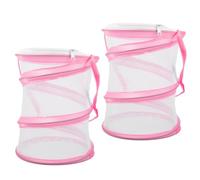 Veemoon 2pcs Portable Butterfly Enclosure Mesh Cage for Insect Observation, Foldable Pink Bug Habitat for Outdoor Nature Exploration and Educational Play
