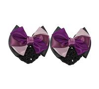 Veemoon 2pcs Purple Bow Bun Hair Nets Three-layer Hair Bun Covers Spring Clips for Nurses Stewardesses Bank Clerks