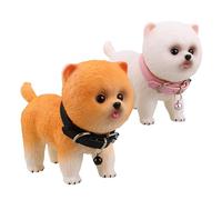 Veemoon 2pcs Realistic Pomeranian Puppy Figurines Vinyl Simulation Dog Small Lifelike Puppy Models for Home Decor Companion Pets