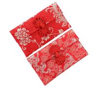 Veemoon 2pcs Red Brocade Money Bag Envelopes with Embroidered Chinese Patterns, Elegant Spring Festival and Wedding Money Holder for Family Visits