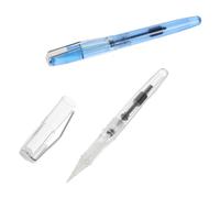 Veemoon 2pcs Refillable Watercolor Brush Pens with Ergonomic Plastic Holder Soft Tip Calligraphy Writing Stationery for Students Smooth Stroke Drawing and Painting Transparent White Blue