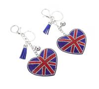 Veemoon 2pcs Rhinestone Alloy Keychain Heart-shaped Key Ring Stylish Appearance Patriotic Touch British Flag Keychain Bag Luggage Accessories