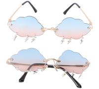 Veemoon 2pcs Rimless Flash Cloud Sunglasses for Women, Funky Blue-pink Gradient Party Eyewear, Novelty Disco Festival Fashion Accessories