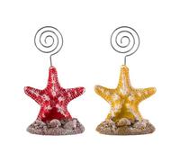 Veemoon 2pcs Sea Star Note Clamps Resin Metal Memo Clip Mediterranean Style Desk Decor for Notes, Name Cards, Menus and Table Numbers, Hotels and Anniversary Parties