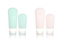 Veemoon 2pcs Silicone Refillable Travel Bottles Set with 89ml and 60ml Capacity, Green Soft Silicone Material, Reusable Lotion Bottles for Shower Bag and Travel