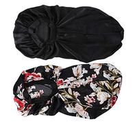 Veemoon 2pcs Silk Sleep Cap Hair Care Hat for Women Boys and Girls Long Tail Elastic Shower Bonnet