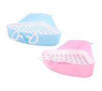 Veemoon 2Pcs Small Animal Litter Box for Rabbits Guinea Pigs Hamsters with Rounded Mesh Edges Pet Potty Tray Indoor Outdoor Use Easy to Clean Blue and Pink