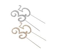 Veemoon 2pcs Sparkly Rhinestone Cake Topper Silver Gold Birthday Anniversary Decoration Stable Insert for Party Celebration Bling Cake Decorations for Women and Men