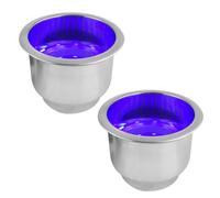Veemoon 2pcs Stainless Steel Drink Bottle Holder with Blue LED Light Recessed Vehicle Mounted Water Cup Bracket for Boat Truck Rv Camper Dashboard Installation Rust Easy to Clean
