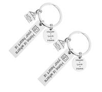 Veemoon 2pcs Stainless Steel Home Is Where Your Heart Is Keychains, Creative Housewarming Key Rings Pendant, Long Strip 12x50mm for Family Love and Home Decoration