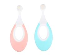 Veemoon 2pcs Training Toothbrush for Boy Girl Soft Cozy Bristles with Ergonomic Non-Slip Handle Neck Design for Safe Gums Care and Gentle Teeth Cleaning at Home Travel Pink Blue