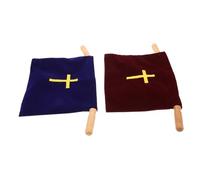 Veemoon 2pcs Velvet Church Offering Bag with Wooden Handles Red Blue for Communion Baptism Worship Religious Supplies Collection Pouch
