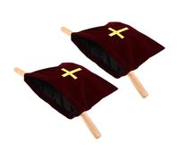 Veemoon 2pcs Velvet Church Offering Bag Wooden Handle for Tithes Donations Holy Communion Cross Bag for Baptism Party Collection