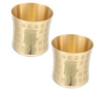 Veemoon 2pcs Vintage Brass Asian Tea Cups for Kung Fu Tea Ceremony Tibetan Worship Bowl Style Holy Water Offering Goblets Fengshui Decor Mugs for Home Meditation and Office Use