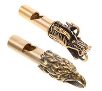 Veemoon 2pcs Vintage Copper Dragon Head Emergency Whistle Keychain, Portable Animal Head Camping Survival Whistle for Outdoor Hiking and Safety