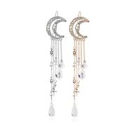 Veemoon 2pcs Vintage Rhinestone Tassel Hair Pin Set Elegant Moon Star Barrette Clips for Women Shiny Gold and Silver Hair Accessories Delicate Headdress for Parties and Daily Wear