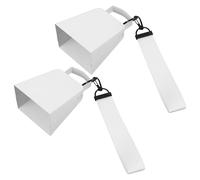 Veemoon 2pcs White Sports Cowbells with Handle and Wrist Strap, Handheld Noise Makers for Football and Soccer, Sturdy Metal and Cloth Material for Hands-free Cheering and Vigorous Shaking