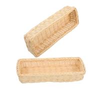 Veemoon 2PCS White Wicker Cutlery Basket Set Handwoven Rattan Silverware Organizer Narrow Design for Kitchen Utensils and Chopsticks Storage