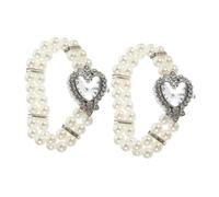 Veemoon 2pcs Women Elegant Analog Quartz Watch Crystal Pearl Bracelet Heart Shape Bling Wristwatch Fashion Jewelry for Christmas Party