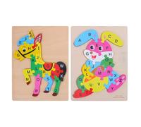 Veemoon 2pcs Wooden Animal Alphabet Puzzle - Montessori ABC Learning Toy - Cartoon Rabbit Horse Recognition Toy - Shape Matching Game for Toddlers New Year Favor