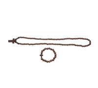 Veemoon 2pcs Wooden Catholic Rosary Beads Necklace Bracelet Set for Worship