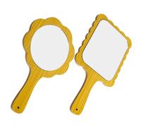 Veemoon 2pcs Wooden Handheld Makeup Mirrors with Handles Round and Square Portable Cosmetic Mirrors for Salon Barber Travel Clear Reflective Surface Frame Compact Design for Home Use