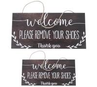 Veemoon 2pcs Wooden Shoes Off Sign Plaques for Front Door, Indoor Outdoor Wall Hanging Door Signs 15x30cm 20x10cm, Take Off Your Shoes Reminder for Home and Business