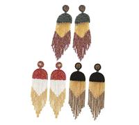 Veemoon 3 Pairs Bohemian Beaded Tassel Earrings of Ethnic Dangle Jewelry Handmade Bead Drops for Summer Beach Festivals Weddings and More