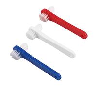 Veemoon 3 Pcs Double-Sided Denture Toothbrush Set Comfortable False Teeth Cleaning Brush for Adults White Red Blue for Home Oral Care