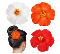 Veemoon 3 Pcs Hawaiian Flower Hair Clips Easy to Use Flower Hair Accessories for Women Versatile for Weddings Parties and Daily Wear White Red and Orange