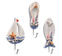 Veemoon 3 Pcs Mediterranean Theme Hooks Wooden Multi-Function Decorative Hooks Marine Style Strong Easy Storage Method Random Color for Store Hats and Decorative Pendants Random Style