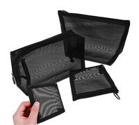 Veemoon 3 Pcs Mesh Makeup Pouches Set Stylish Travel Toiletry Bags for Women Compact Portable Cosmetic Organizers with Zipper Versatile Storage for Makeup Items