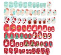 Veemoon 3 Sets Boy Girl's Christmas Face Nails Wearable False Nails Decorative Fake Back Adhesive for Girls DIY Manicure Supplies