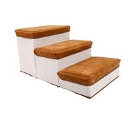 Veemoon 3-step Foldable Pet Stair Brown Lint Cotton Cloth Easy Assembly without Tools Helps Pets Reach Elevated Places for Small and Medium Size Dogs and Cats at Home Or Shop