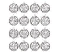 Veemoon 30 Pieces St Benedict Pendant Set - Vintage Style Religious Cross Charms with Silver Tone - Spiritual Protection Prayer Medal for Rosary Making and Faith Jewelry Supplies