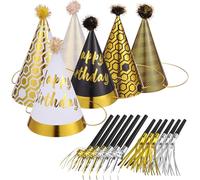 Veemoon 36 Pcs Birthday Party Set, Happy Birthday Party Hats Paper Cone Hats Headwear With Plastic Blowers for Kids Parties Festive Events Baby Shower, Jamboree, Photo Props