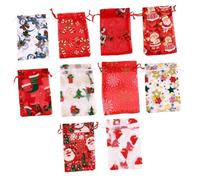 Veemoon 36pcs Christmas Drawstring Candy Bags Lightweight Organza Pouches with Snowflake Star Santa Claus Elk Patterns for Party Wedding Decoration and Treat Storage