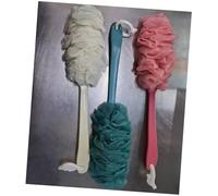 Veemoon 3Pc Long Handle Bath Flower Scrubber for Exfoliating and Gentle Cleaning Soft Mesh Gauze Shower Sponge with Grip Suitable for Back and Body Scrubbing in Beige Pink and Blue