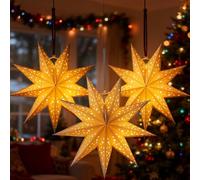 Veemoon 3pcs 9 Pointed Star Paper Lantern 35 Cm Christmas Hanging Star Lampshade 3D Hollow Decorative White Light Cover Diy Craft Holiday Decorations for Christmas Wedding Winter Party Home Decor