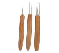 Veemoon 3pcs Bamboo Handle Hair Crochet Hook Set with Single Double Triple Dreadlock Needles for Locs Interlocking and Braiding Craft Easy Use for Beginners and Professionals