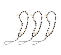 Veemoon 3PCS Black Beaded Star Phone Wrist Strap Stylish Non-Slip Mobile Phone Lanyard Wristlet for Women Accessory for Daily Use