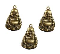 Veemoon 3pcs Brass Maitreya Buddha Keyring Ornaments Set, Vintage Finish Hanging Pendants for Bag and Keys Decoration, Party Accessories for Spiritual and Artistic Craft Use