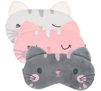 Veemoon 3pcs Cartoon Cat Sleeping Eye Masks with Elastic Strap for Men and Women, Soft Light Blocking Eye Cover for Travel and Night Sleep, Comfortable Blackout Sleep Mask Set (White,