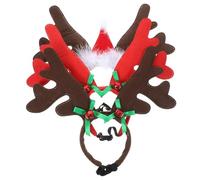 Veemoon 3pcs Christmas Dog Antlers Headband Set with Red Hat Green Bow Tie Pet Costume Accessories for Xmas Party Supplies